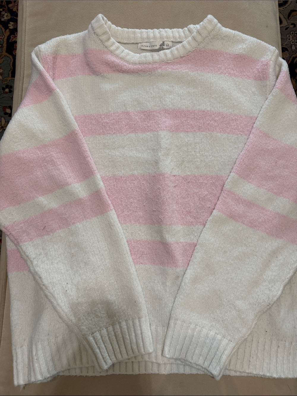 Altard State- Striped Crewneck Sweater - Pink & White